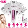 5 In 1 Electric Body Epilator Rechargeable Women's Grooming Kit Epilator Shaver Facial Brush Callus Remover 5-Point Massager with LED Light Display